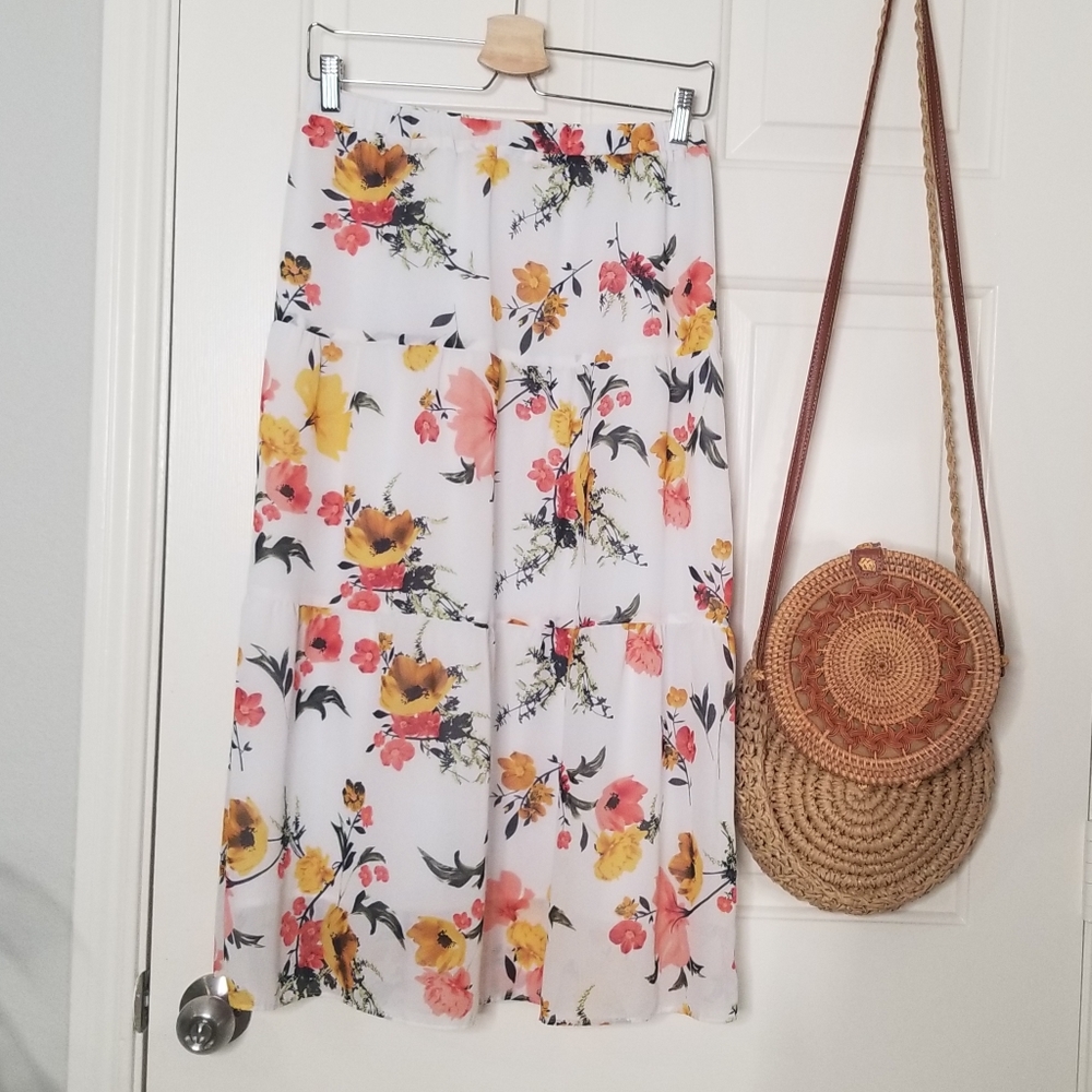 Loft floral midi skirt